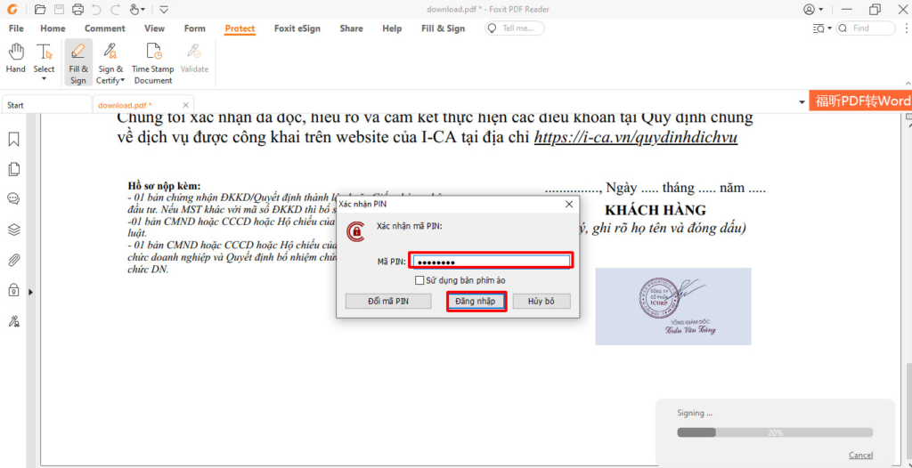 Chèn logo, dấu đỏ lên chữ ký số I-CA