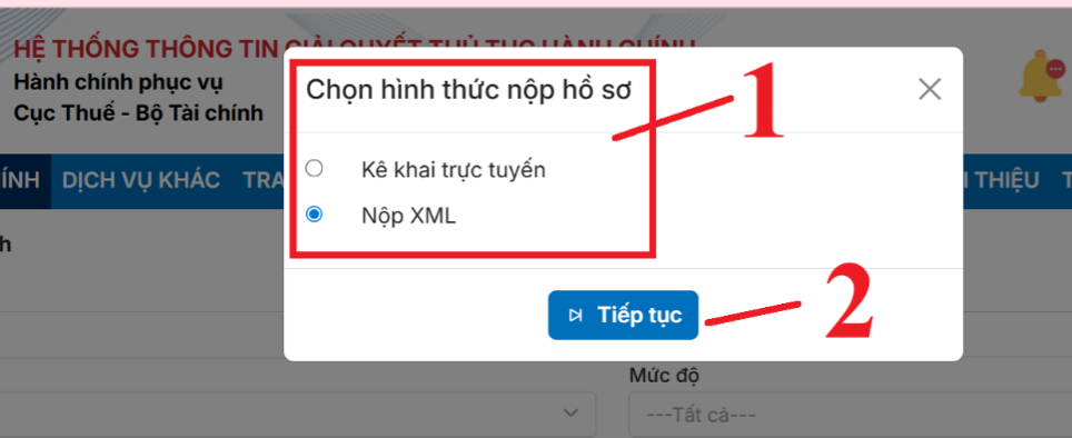 Chọn hình thức nộp tờ khai