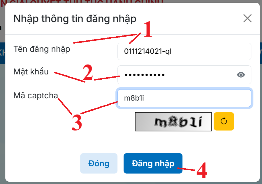 Nhập thông tin đăng nhập