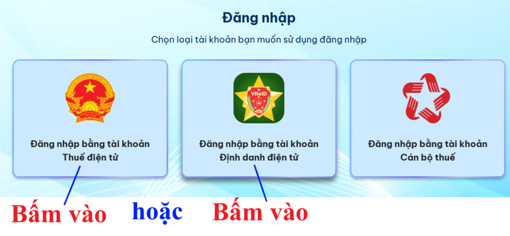 Chọn loại tài khoản đăng nhập