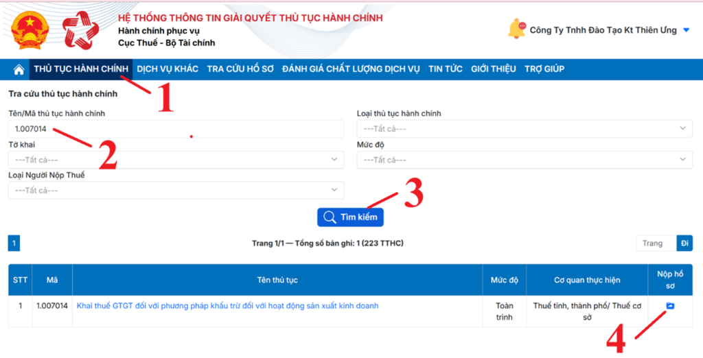 Tra cứu theo mã thủ tục hành chính