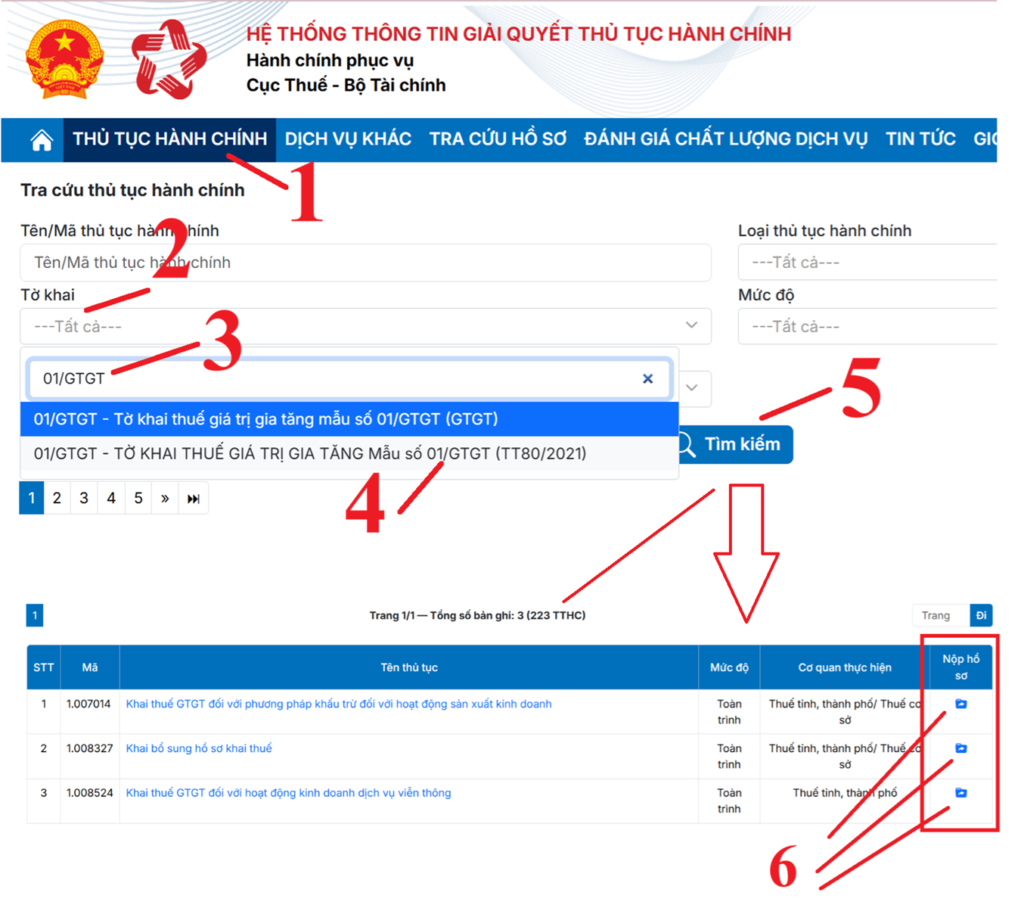 Tra cứu theo mẫu tờ khai
