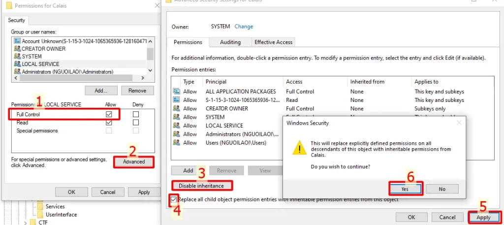 Cấp Full Control và tắt kế thừa quyền