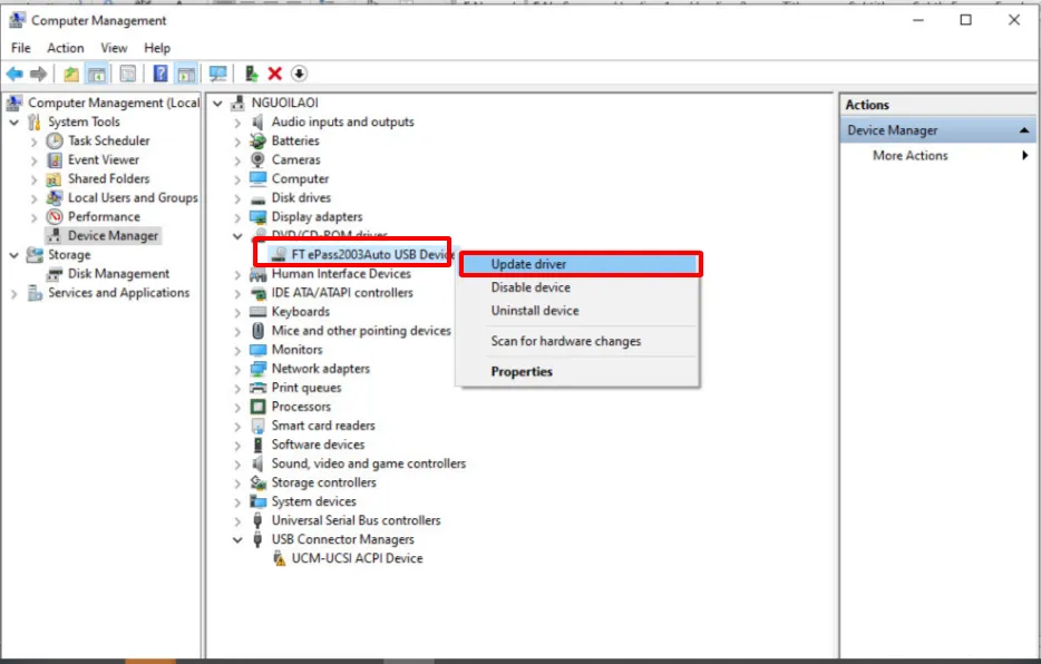 Cập nhật driver ePass2003Auto