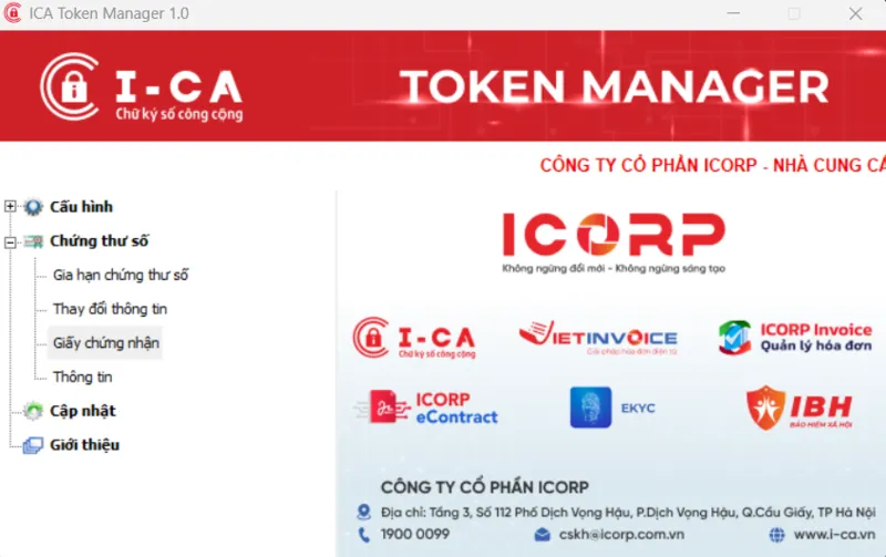 Chọn chứng thư số trên Token Manager I-CA