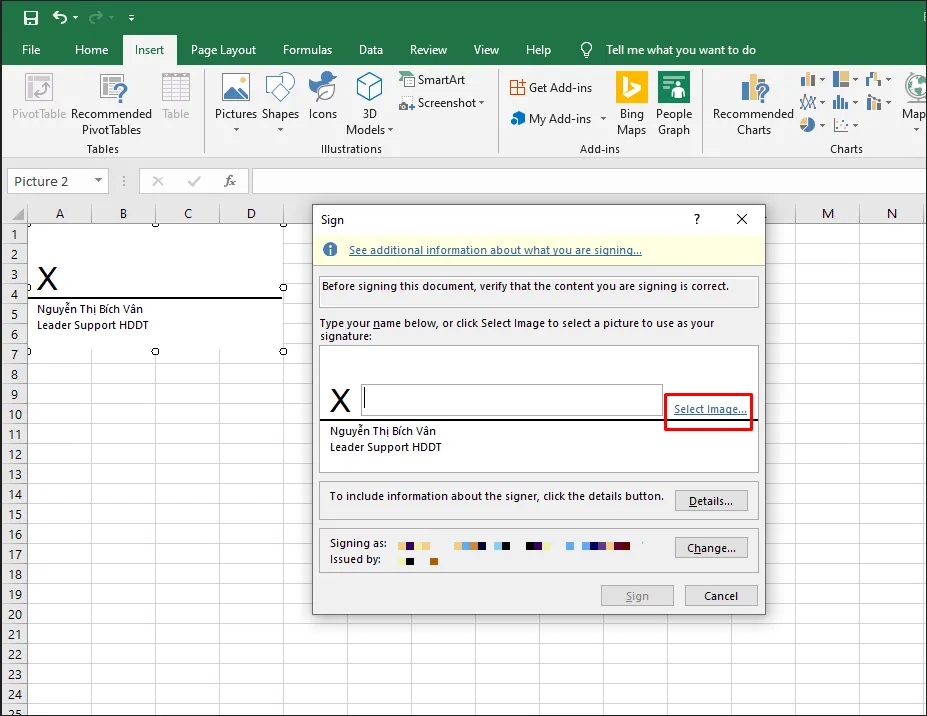 Chọn logo cho chữ ký số Excel