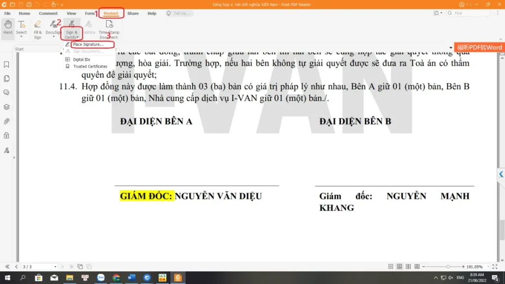 Chọn Place Signature trong Foxit Reader