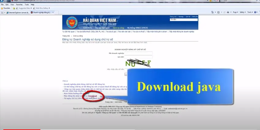 Tải Java để hệ thống hải quan đọc chữ ký số