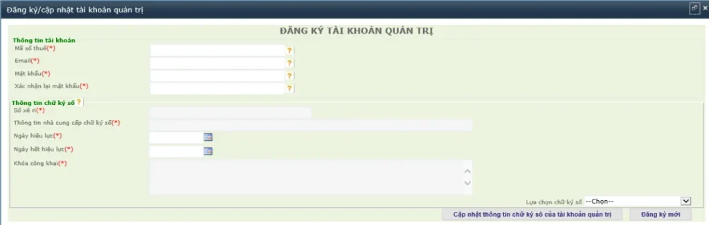 Màn hình đăng ký tài khoản quản trị