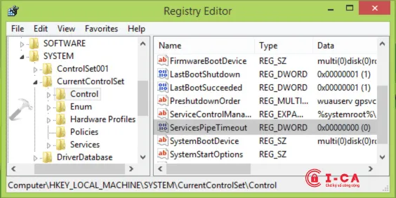 Khóa Control trong Registry