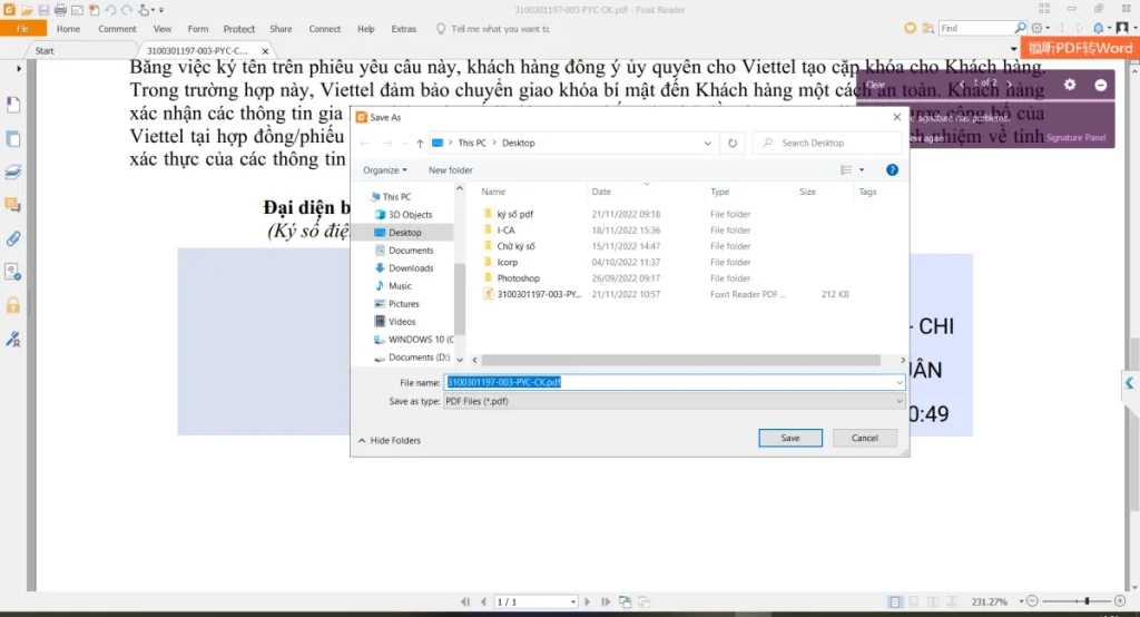 Lưu file đã ký trong Foxit