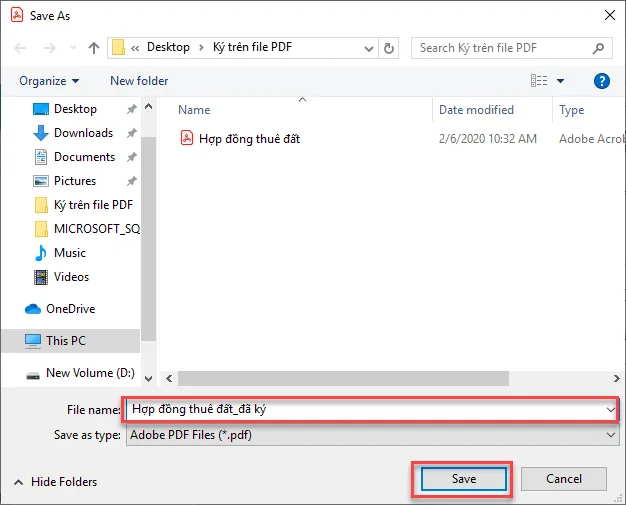 Lưu file PDF đã ký số