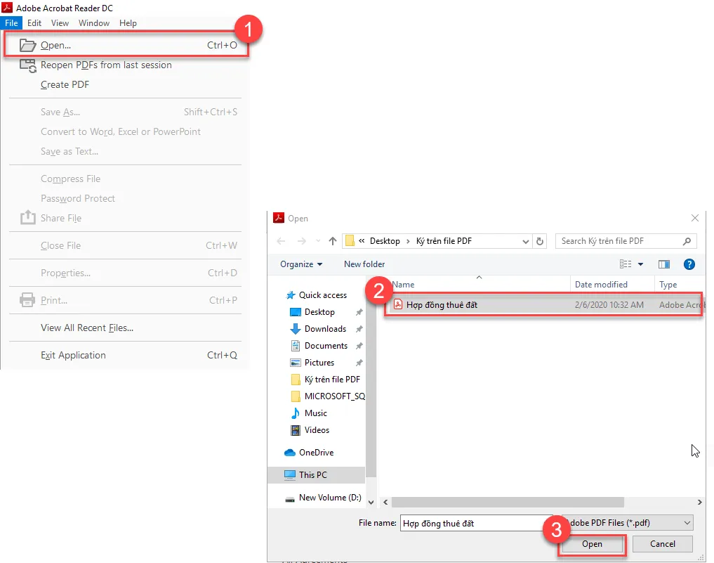 Mở file PDF cần ký trong Adobe Acrobat Reader