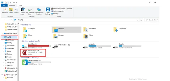 Ổ đĩa Chứng thư số I-CA trong This PC