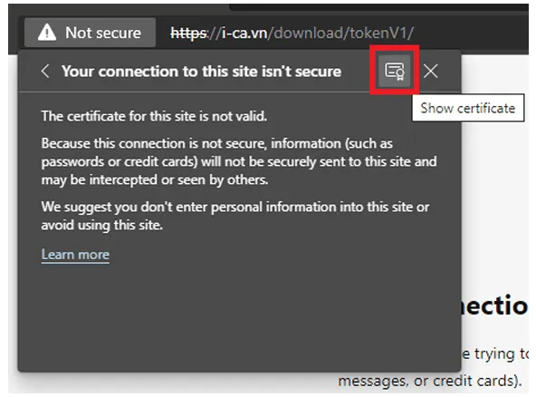 Tab đường dẫn chứng chỉ SSL của trang tải bộ cài