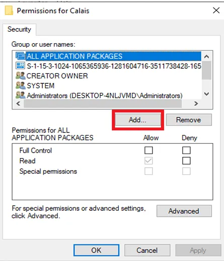 Thêm đối tượng trong cửa sổ phân quyền Registry