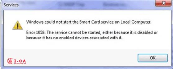 Thông báo lỗi Smart Card Service Error 1058