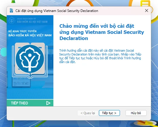 Màn hình chào mừng bộ cài Vietnam Social Security Declaration