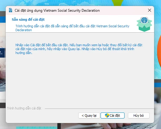 Sẵn sàng cài đặt VSS Declaration, bấm Cài đặt